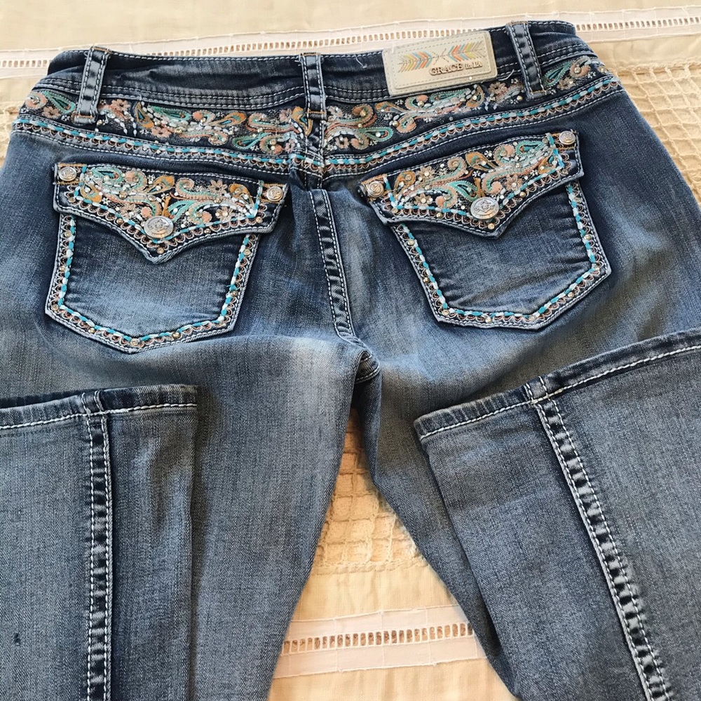 Grace in LA Super sparkly distressed faded jeans